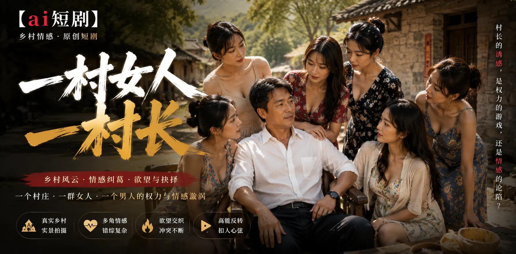 一村女人一个村长 AI短剧 饥渴女人全靠村长一人满足 外头公开调情摸乳 狠操骚逼到高潮叫喊